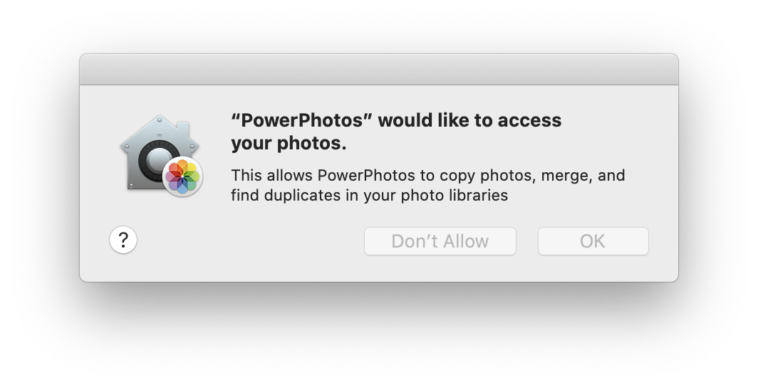 Photos access control permission prompt